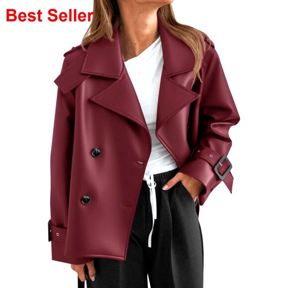Textured Faux Leather Jacket Oversized Button Down Motorcycle Style Outerwear